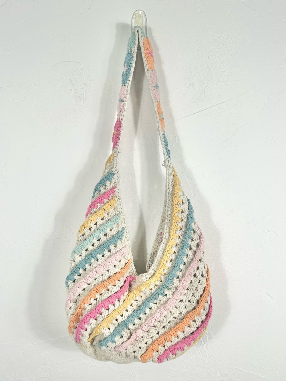 No Boundaries Pastel Natural Stripe Festival Crochet Hobo Bag